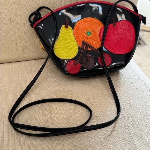 Sharif Black Crossbody Bag with Fruit Motif - Picture 2 of 4